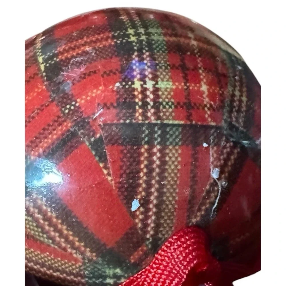 Vintage Tartan Plaid Decoupage Christmas Ornaments Lot 19 Ball‎ Decorations